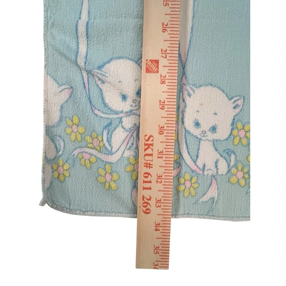 Vintage Nursery Cat Kittens Flower Flannel Blanket 33